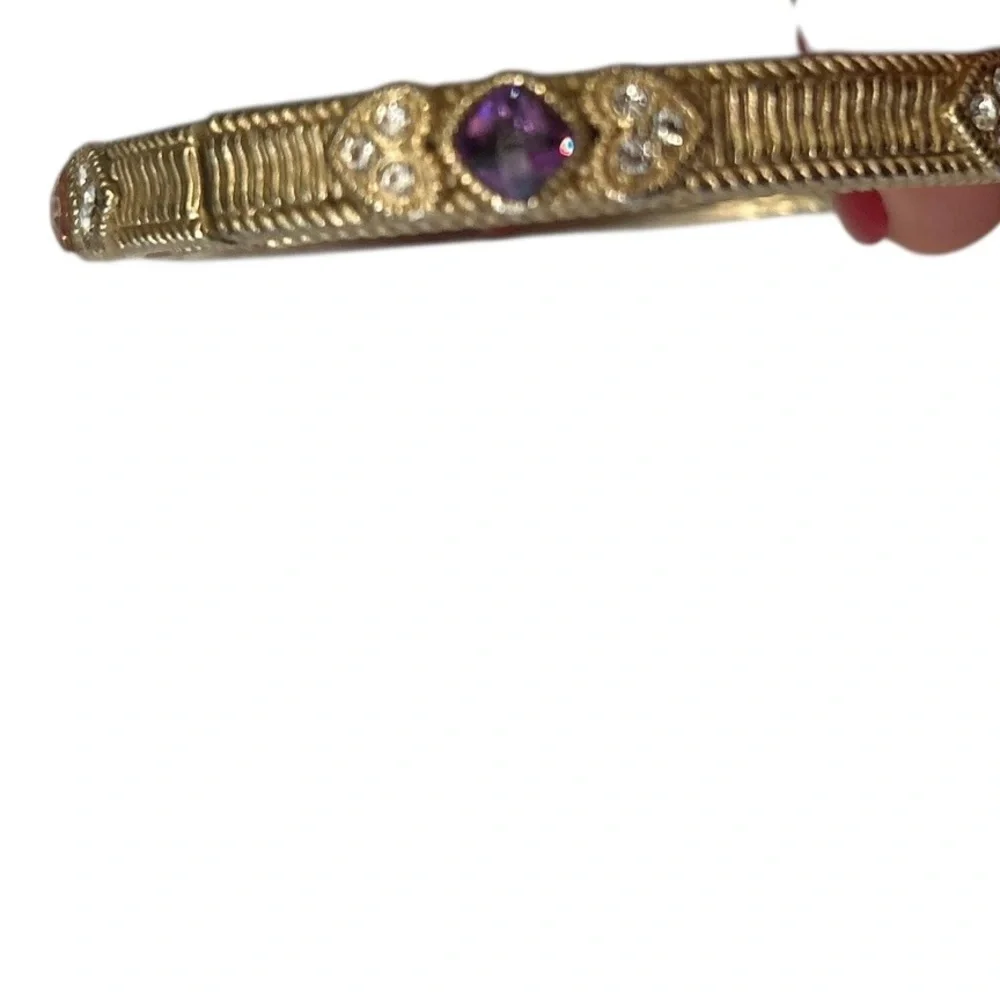 Artisan Gold tone baroque filigree hinged Bracelet Multicolor faux Gemstones
